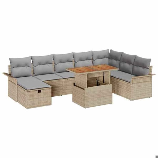 Maison Exclusive - 9 osan beige polyrottinkinen puutarhakalustesetti