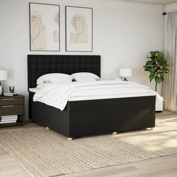 Maison Exclusive - Sengebund med lameller og madras Sort 180x200 cm Stof
