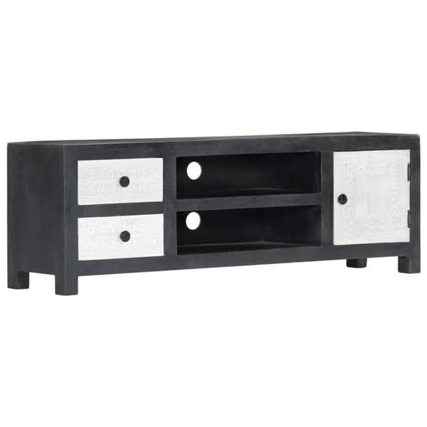 Maison Exclusive - Håndskåret TV-møbel Grå og hvid 120x30x40 cm Mango Grå och vit