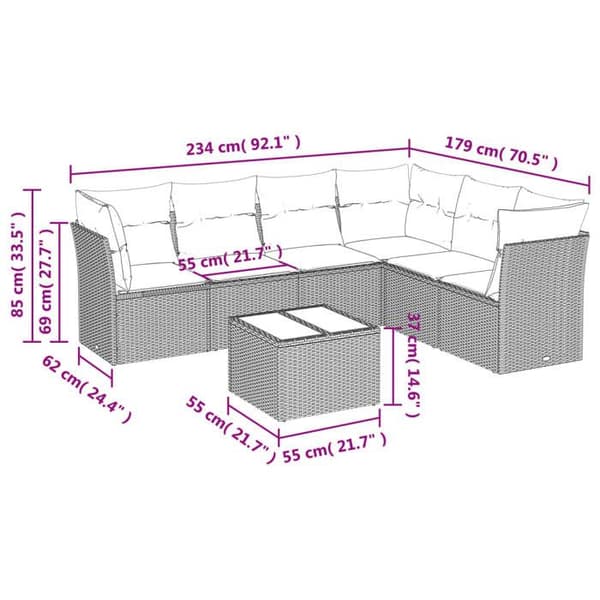 Maison Exclusive - Trädgårdsmöbler med kuddar 7 delar brun flätad resin