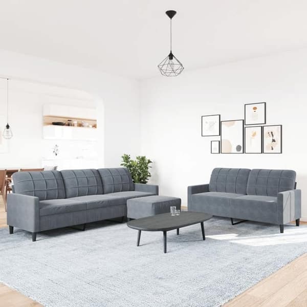 Maison Exclusive - 3-delars soffgrupp med kuddar i mörkgrå sammet Mörkgrå