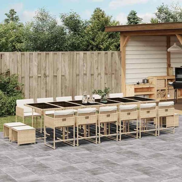 Maison Exclusive - Puutarhakalusteryhmä ja tyynyt 17 kpl beige