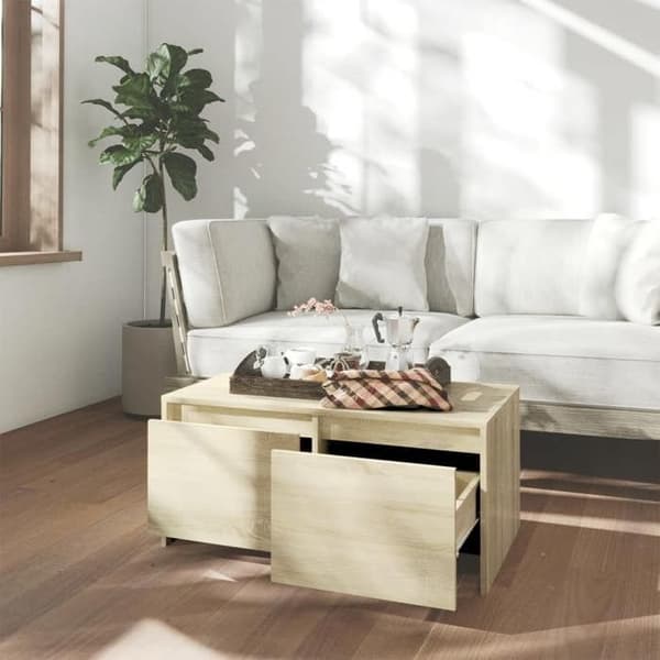 Bord - EKSKLUSIV HUS - 90 x 50 x 41,5 cm - Sonoma eg - 2 skuffer - Rektangulær Sonoma ek