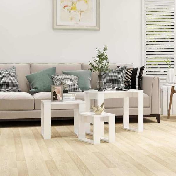 Sideborde - MAISON EXCLUSIVE - 3 stykker - Hvid glans - Ingeniørtræ - Stabelbare