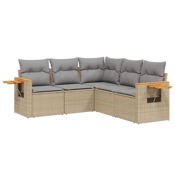 Maison Exclusive - Trädgårdsmöbler med kuddar 5 delar beige flätad resin