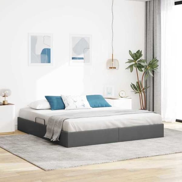 Lys ottoman - MAISON EXCLUSIVE - Ottoman - 160 x 200 cm - Mørkegrå - Hydraulisk opbevaring Mörkgrå