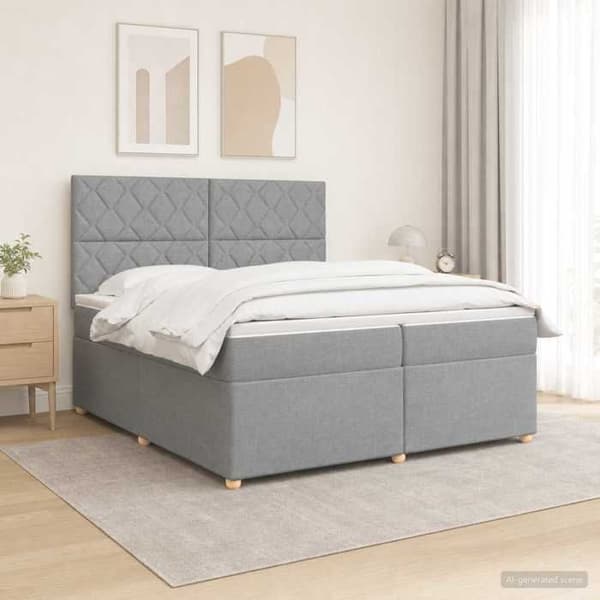 Maison Exclusive - Boxspring seng med madras Lys grå 200 x 200 cm Stof Ljusgrått