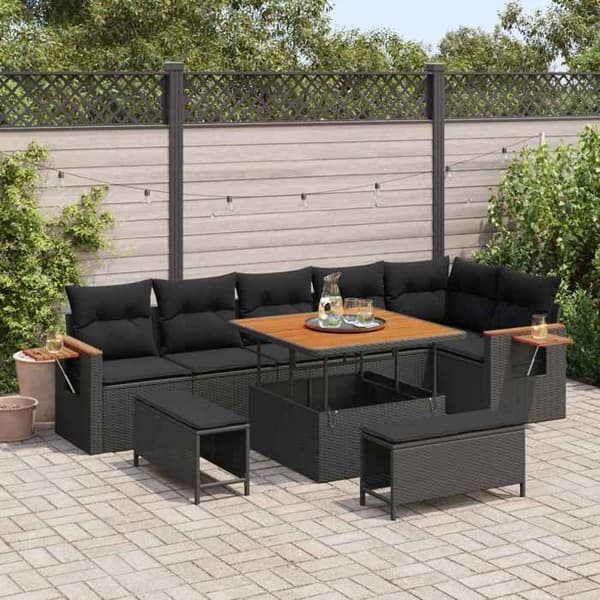 Maison Exclusive - 11-delars trädgårdsoff-set 9-sitsar Svart Svart