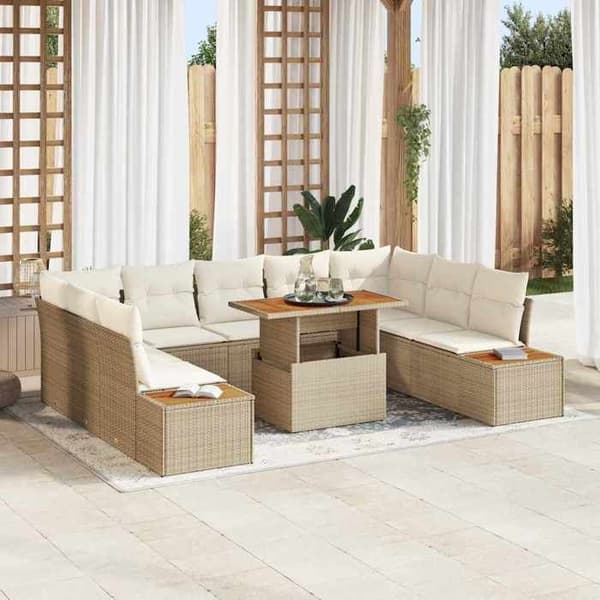 Maison Exclusive - 10 osan puutarhakalustesetti, beige polyrottinki