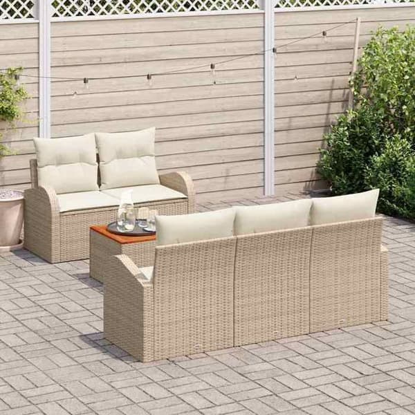 Maison Exclusive - 6 osan beige ja kerma polyrottinkinen puutarhakalustesetti