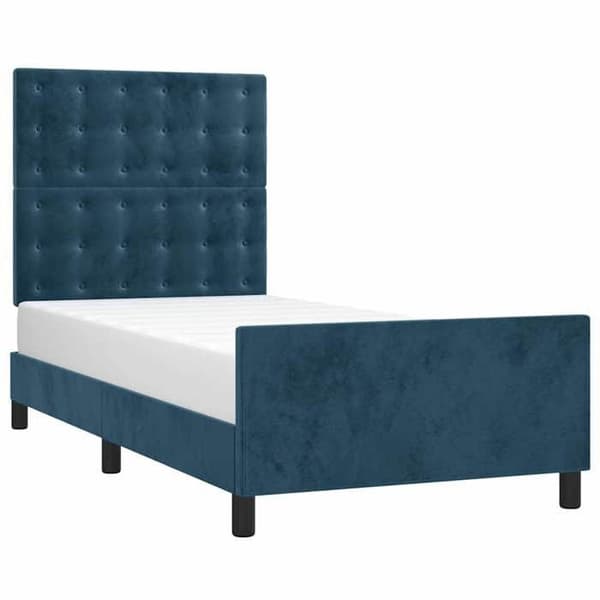Sengestel - EKSKLUSIV HUS - 100 x 200 cm - Mørkeblå velour - Lamelseng - Justerbar hovedgærde Mörkblå