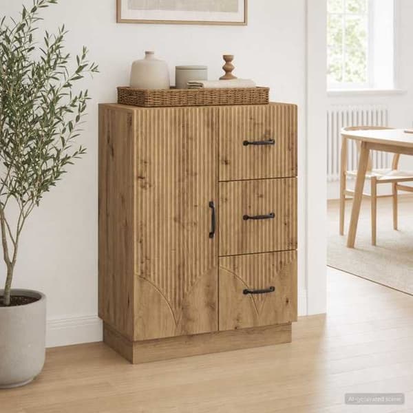 Buffet - EKSKLUSIVT HUS - Eg 66×34,5×87 cm - Ingeniørtræ - Nem montering - Brun Ek