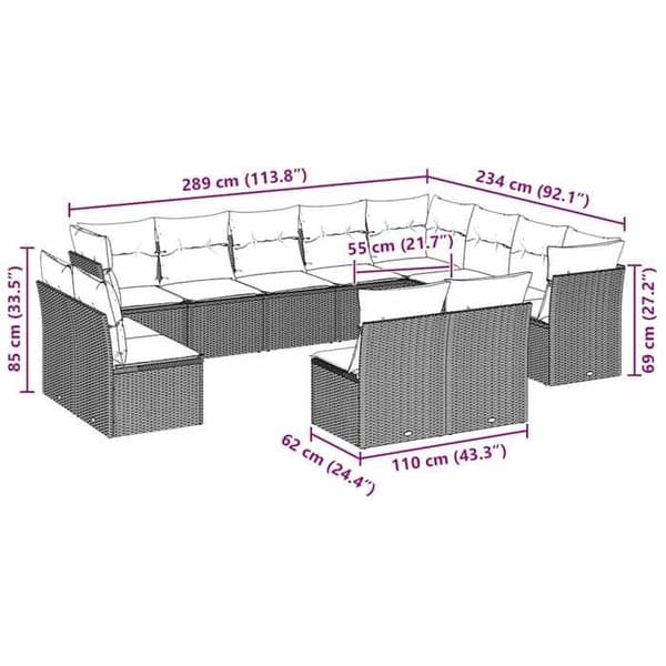 Maison Exclusive - Trädgårdsmöbler med kuddar 12 delar ljusgrå flätad resin