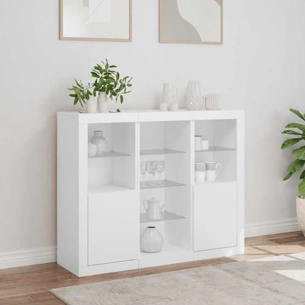 Maison Exclusive - Bufféer med LED-lampor 3 st vit ingenjörsträ