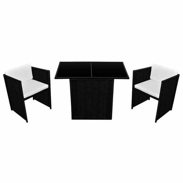 Maison Exclusive - Bistroset 3 delar med kuddar, flätad resin, svart