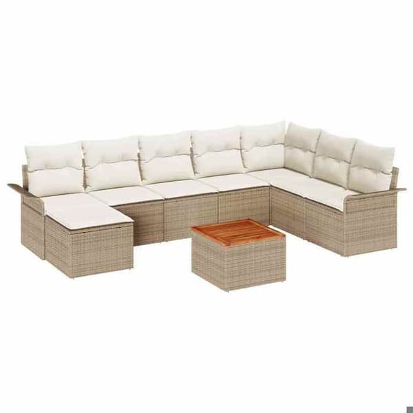 Maison Exclusive - 9 osan beige polyrottinkinen puutarhakalustesetti