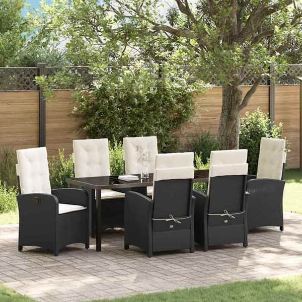 Maison Exclusive - 7 pc have spisebordssæt i sort polyrotin Svart