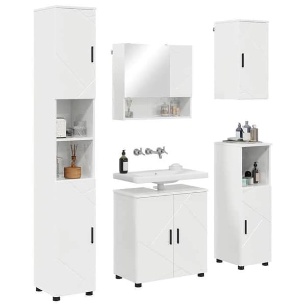 Badrumsmöbel - EXKLUSIV HEM - Set 5 delar - Blank vit - Väggmontering - Modern design Strålande vit