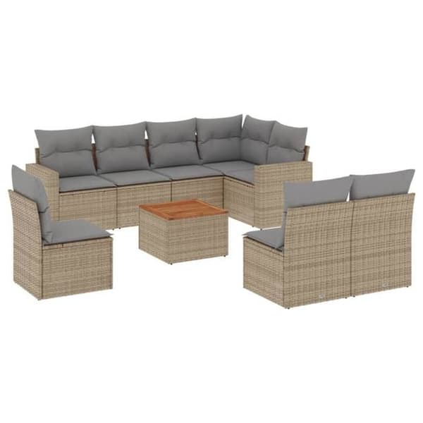 Maison Exclusive - Trädgårdsmöbler med kuddar 9 delar beige flätad resin