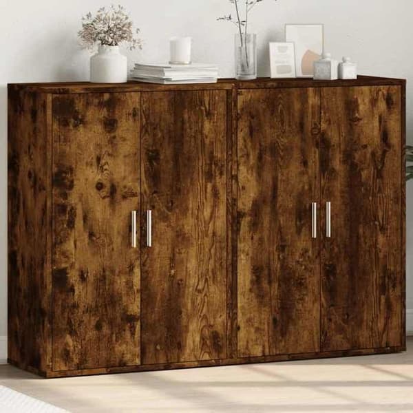 Maison Exclusive - Buffeter 2 stk røgfyldt eg 60x31x84 cm ingeniørtræ Rökt ek