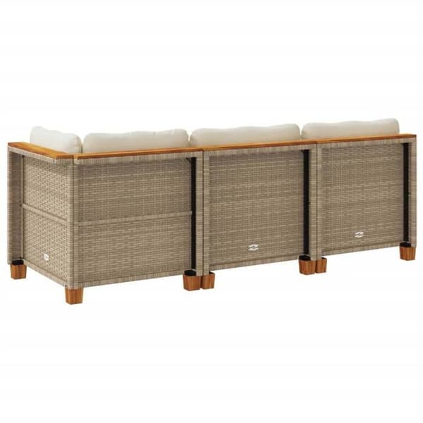 Maison Exclusive - Trädgårdsoffa med kuddar 3 platser beige flätad resin