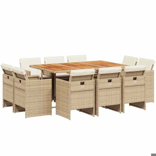 Maison Exclusive - Puutarhakalusteryhmä ja tyynyt 11 kpl beige polyrottinki