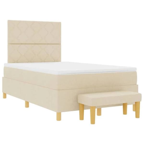 Sengestel med madras - EKSKLUSIV HUS - 200 x 120 cm - Creme - Polyester hovedgærde - Medium-fast skummadras Grädde