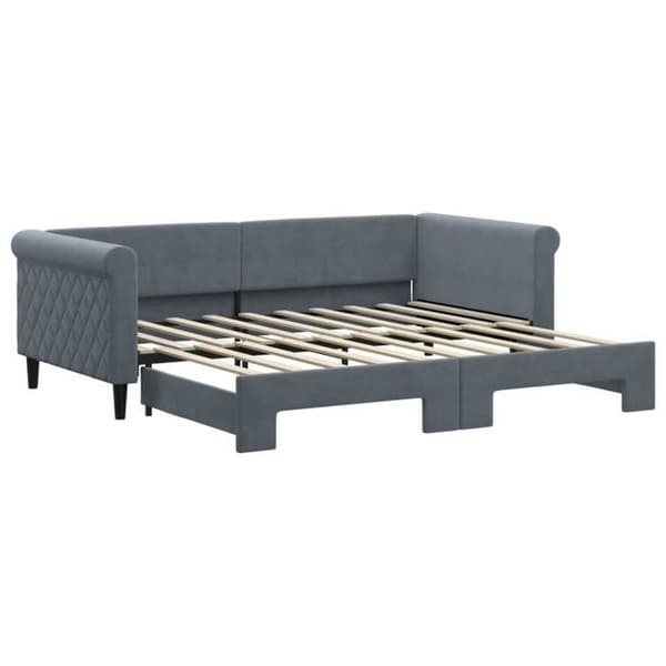 Sofa - EKSKLUSIV HUS - Sofa med udtræk - Mørkegrå velour - 90x190 cm - Inkluderet lamelbund mörkgrå