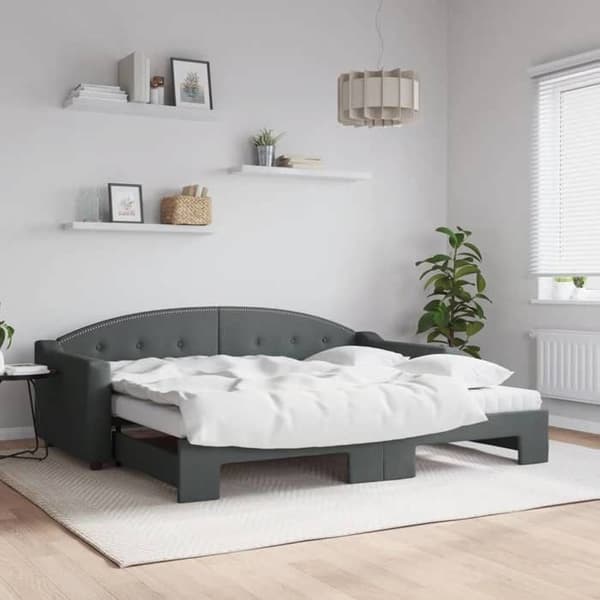 Maison Exclusive - Senge med udtræk og mørkegrå madras 90x200 cm stof