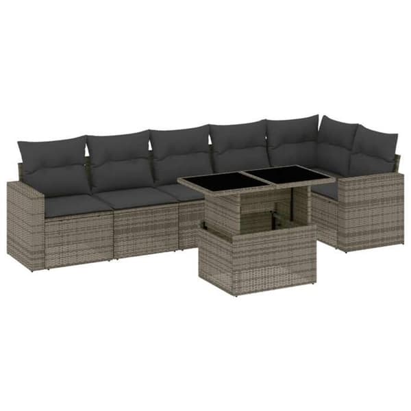 Maison Exclusive - Trädgårdsmöbler med kuddar 7 delar grå flätad resin