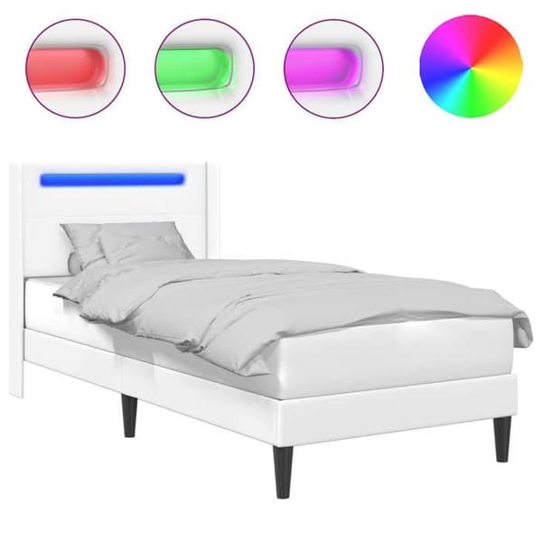 Sengestel - MAISON EXCLUSIVE - Maison Exclusive - 90x200 cm - Hvid kunstlæder - Multifarvede LED-striber Vit
