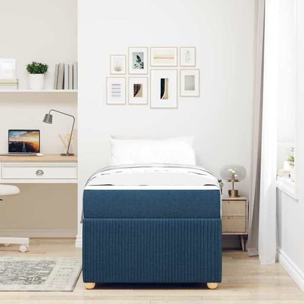 Sängram med madrass - EXKLUSIV HEM - 100 x 200 cm - Blå - Andningsbart tyg - Ribbor ingår Blå