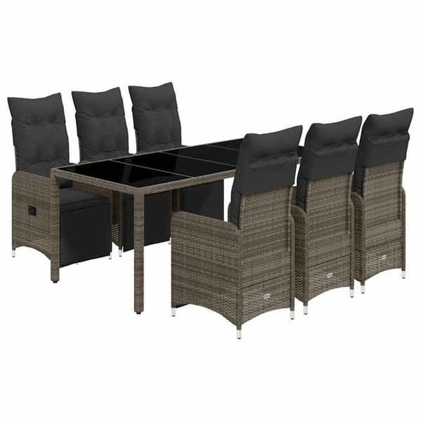 Maison Exclusive - Havebistro sæt 7 dele med grå puder i poly rattan