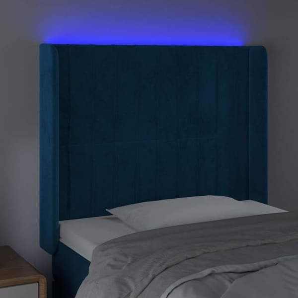 Maison Exclusive - Sänggavel med LED Blå mörk 93x16x118/128 cm Sammet Mörkblå
