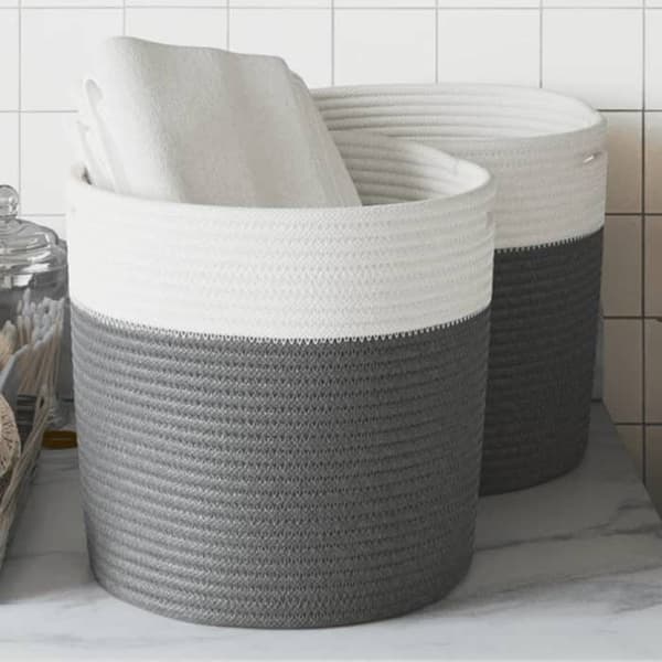 Maison Exclusive - Förvaringskorgar 2 st grå och vit Ø28x28 cm bomull grått och vitt