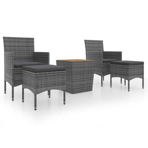 Maison Exclusive - Trädgårdsbistro-set 5 delar i flätad resin och akacia Grå Grå