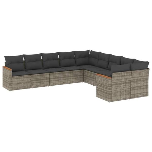 Maison Exclusive - Trädgårdsmöbler med kuddar 10 delar grå flätad resin