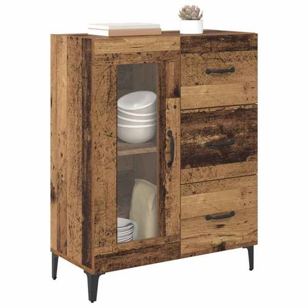 Buffet - EKSKLUSIVT HUS - 69,5 x 34 x 90 cm - Ingeniørtræ - Glasdøre - Fødder i sort jern