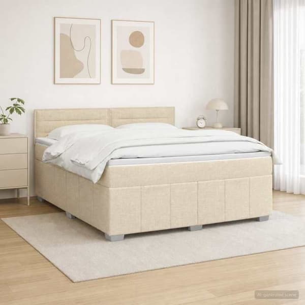 Maison Exclusive - Boxspring seng med LED og madras Creme 140 x 200 cm Stof