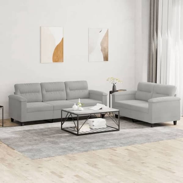 Maison Exclusive - Sæt af 2 sofaer med lysegrå puder i mikrofiberstof