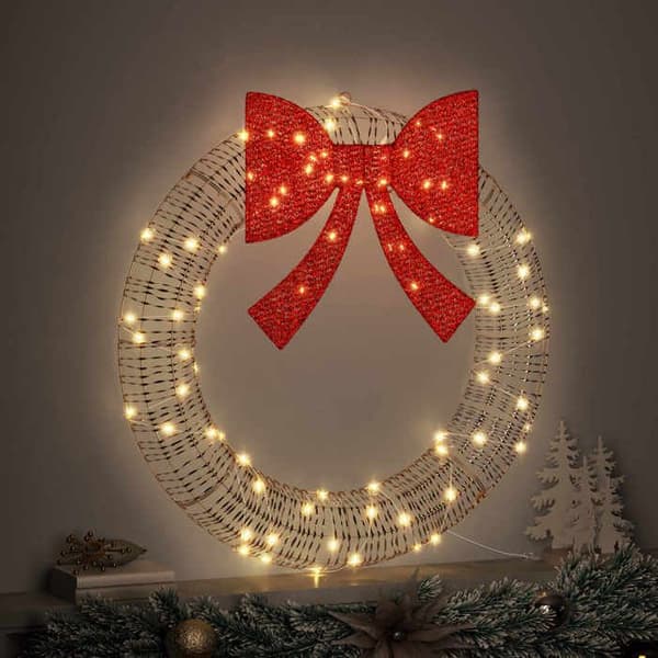 Julepynt - EKSKLUSIV HUS - Krans 90 x 90 x 9 cm - Varm hvid - LED USB - PET Vit varm