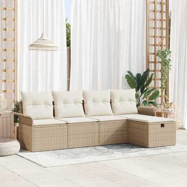 Maison Exclusive - 5 osan beige ja kerma polyrottinkinen puutarhakalustesetti