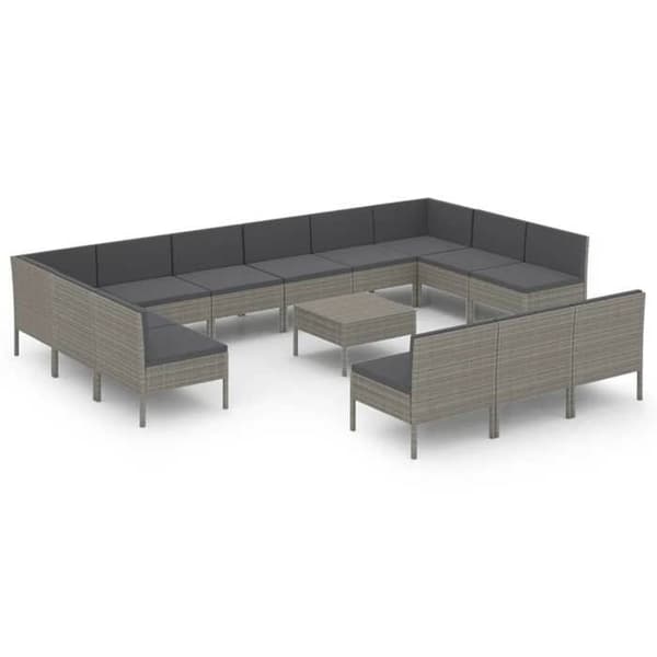 Maison Exclusive - Trädgårdsmöbler 14 delar med kuddar i flätad resin Grå