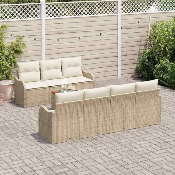 Maison Exclusive - 8-delars trädgårdsoff-set i beige polyrotting beige