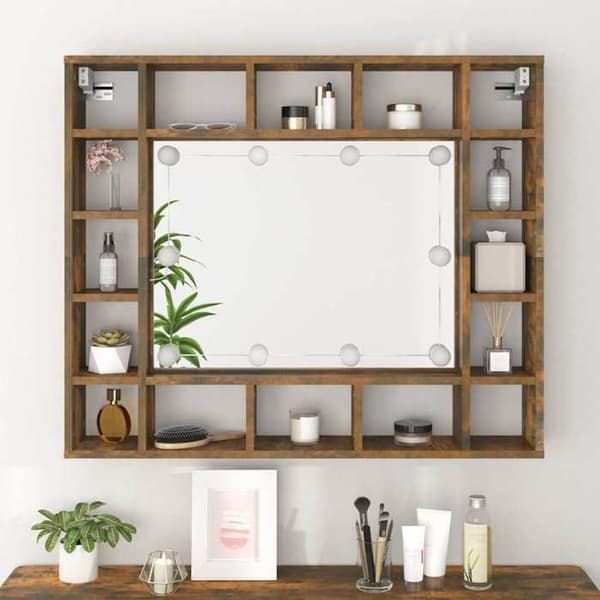 Spejlskab - EKSKLUSIV HUS - 91x15x76,5 cm - Røget eg - LED USB - 16 rum Rökt ek