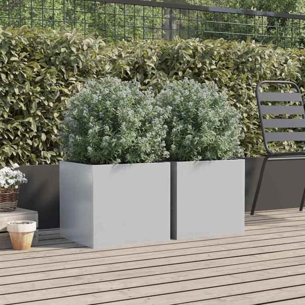 Jardiniärer - EXKLUSIVT HUS - Set om 2 - Galvaniserat stål - 42 x 40 x 39 cm - Silverfärgad Silver