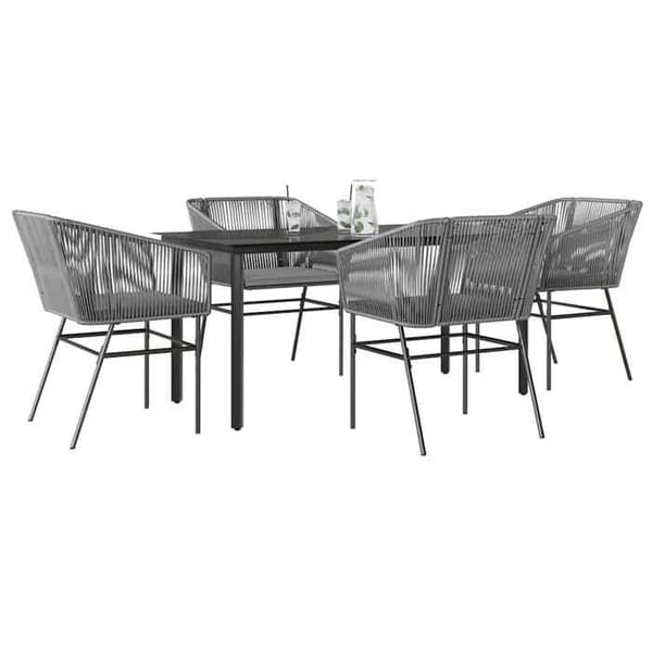 Maison Exclusive - Have spisebord sæt med puder 5 stk grå poly rattan glas