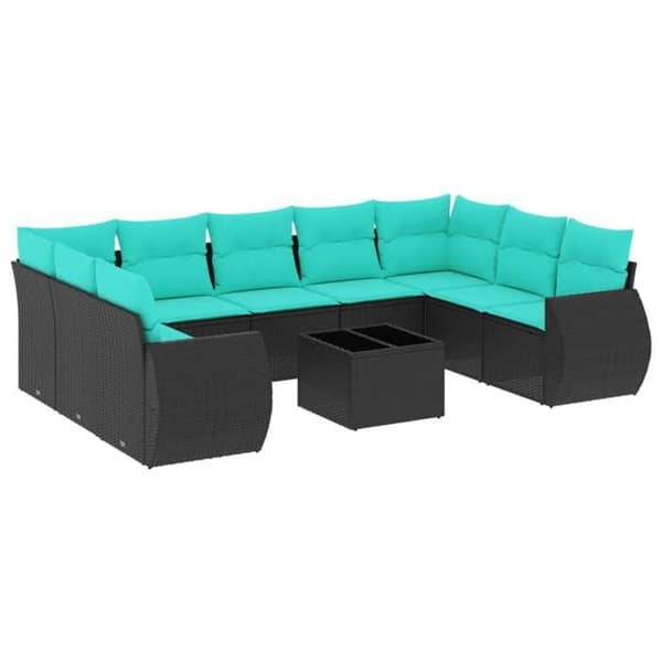 Maison Exclusive - 10 stk. have-sofa sæt med sorte puder i flettet harpik