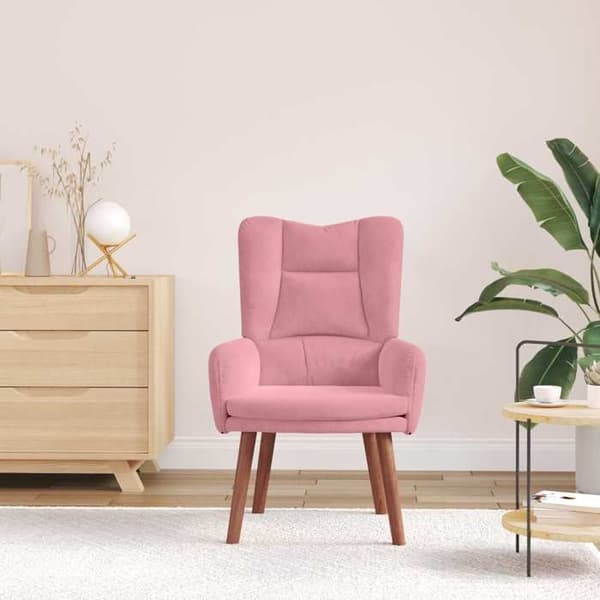 Fåtölj - EXKLUSIV HEM - 63x67x94 cm - Rosa sammet - Gummiträben - Modern stil Ros
