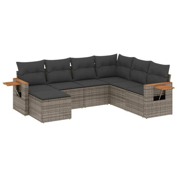 Maison Exclusive - Trädgårdsmöbler med kuddar 7 delar grå flätad resin